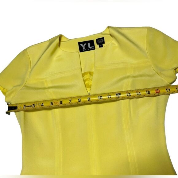 Vintage 100% Silk YL by Yair Yellow Mini Dress Short Sleeve Dress Vneck Zip Up - Picture 5 of 9